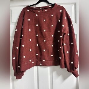 ❤️ANDTHEWHY-Maroon Swiss Polka Dot Long Balloon Sleeve Shirt - Size L